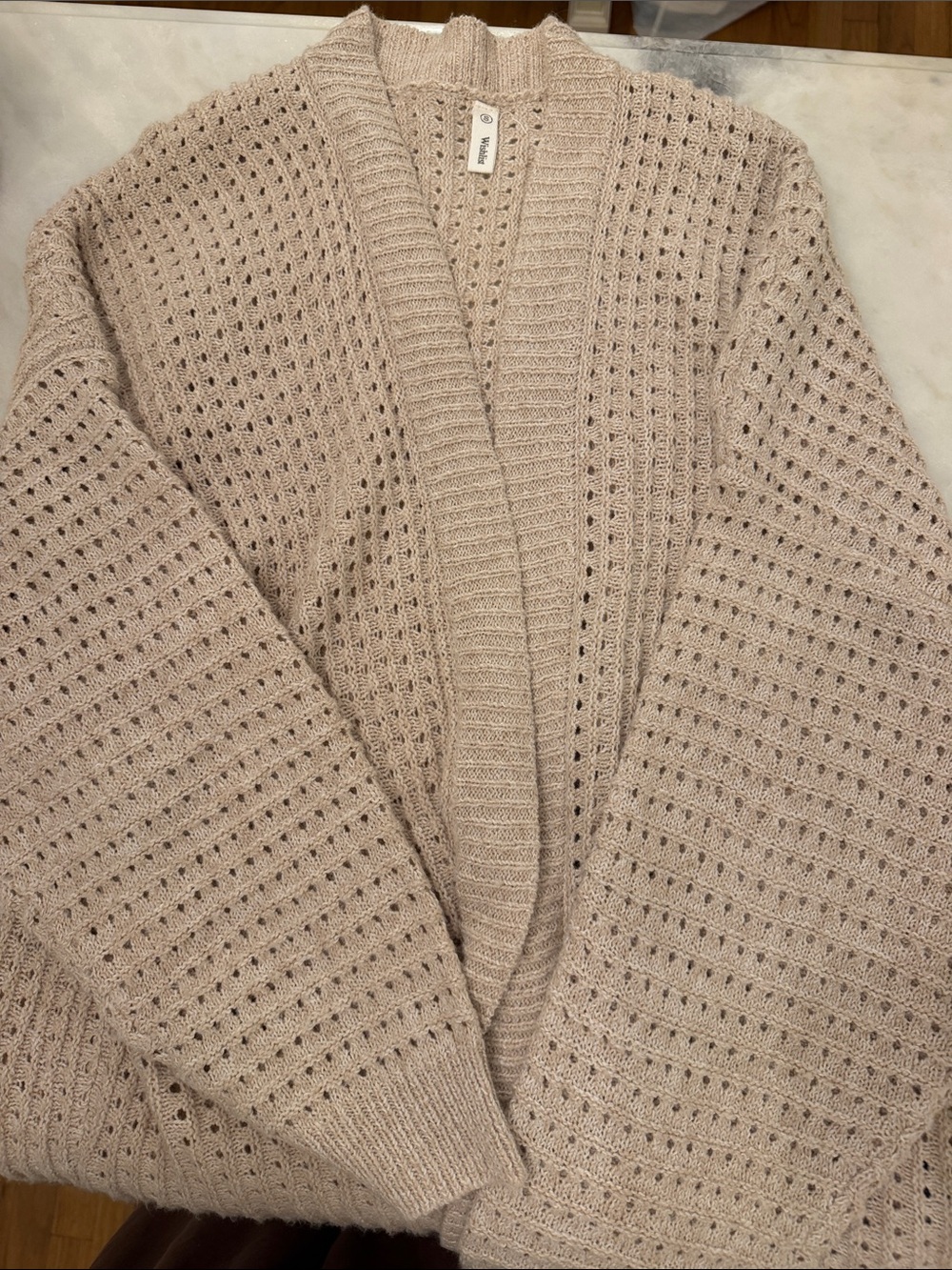 Wishlist Size Small Taupe Cozy Open-Knit Women's Cardigan Sweater - Beige